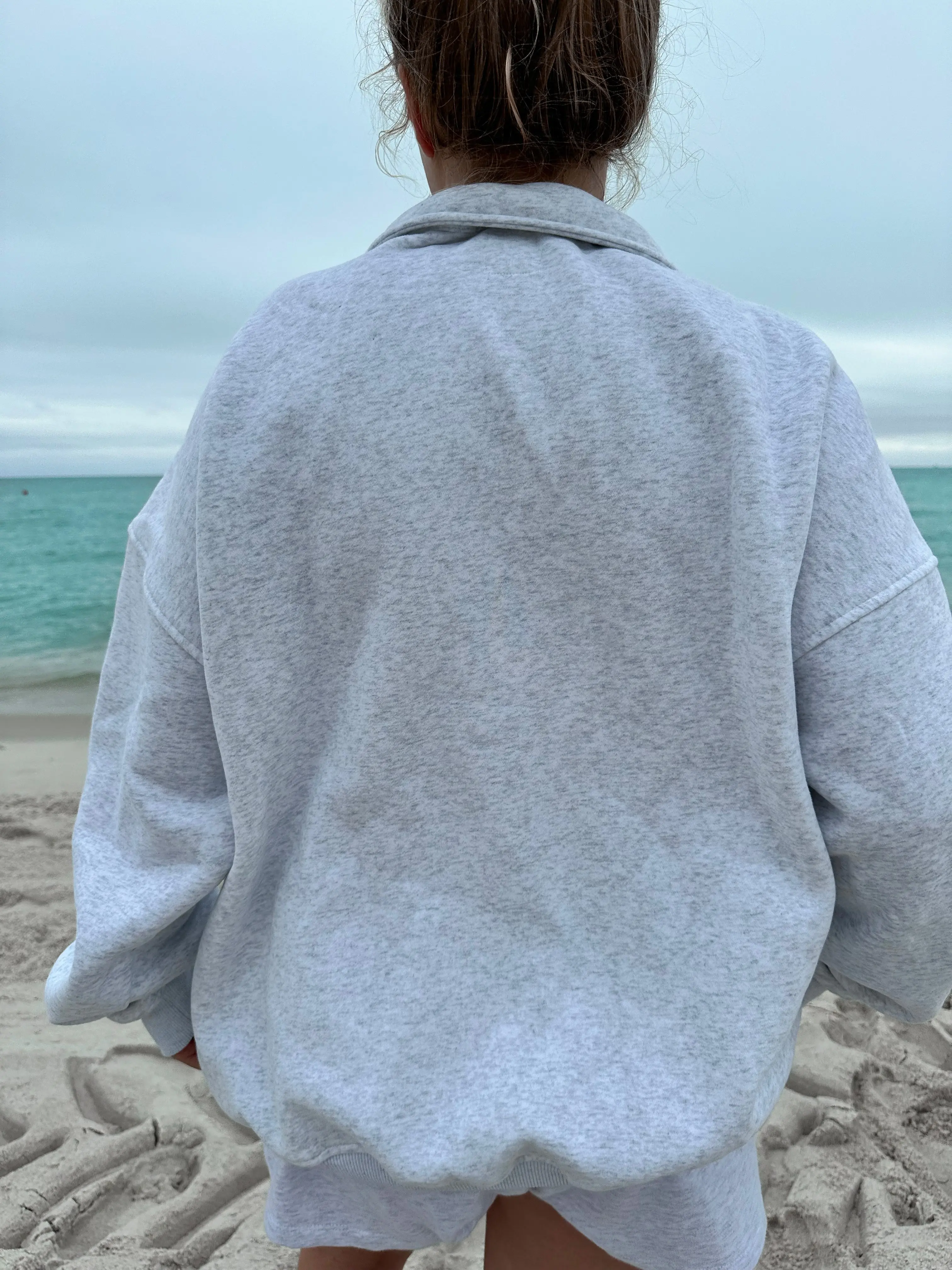 Pearl Grey Vintage American Flag Quarter-Zip Sweatshirt - Image 4